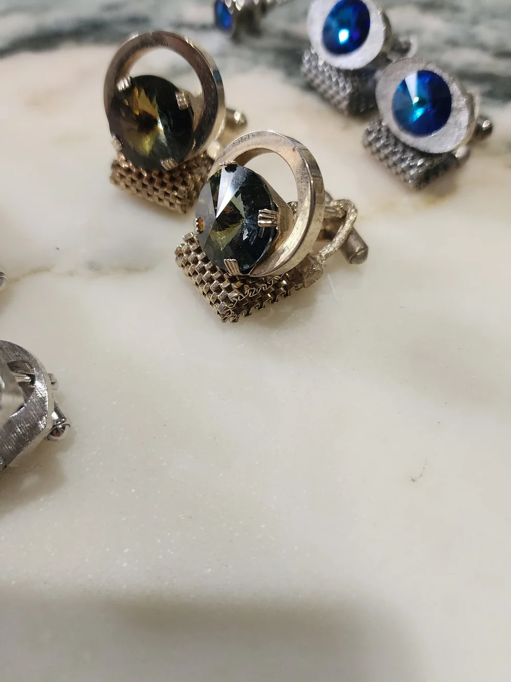 Vintage Mid-Century Men's Cufflinks Lot Mesh Wrap Styles 4 Sets + 3 Tie Tacks